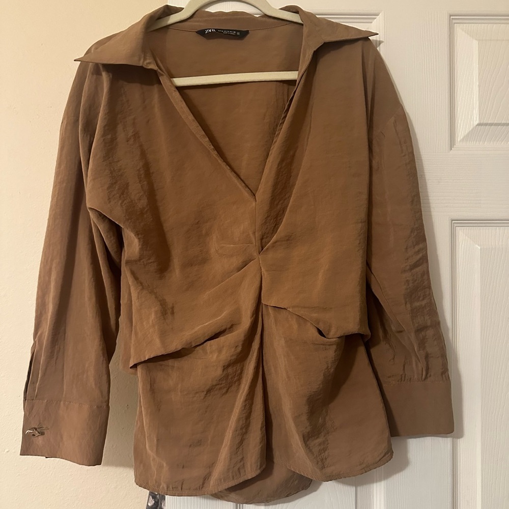 ZARA Tan Long Sleeve Top